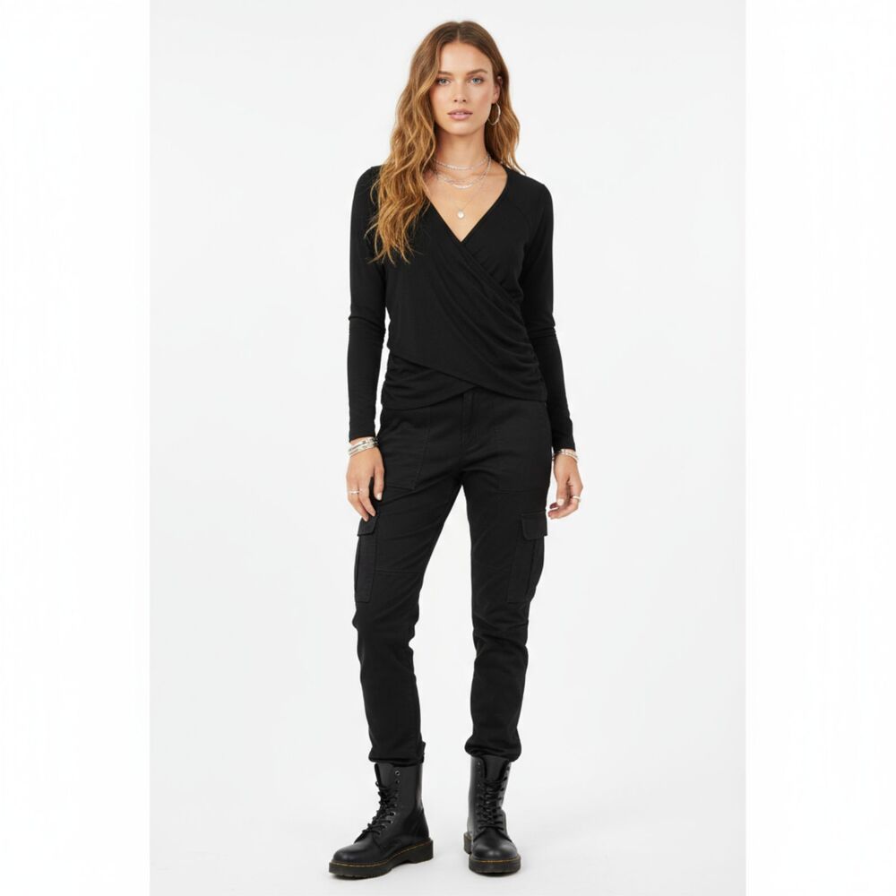 Sahalie Front Wrap Long Sleeve Cotton Blend Top L - Picture 7 of 7